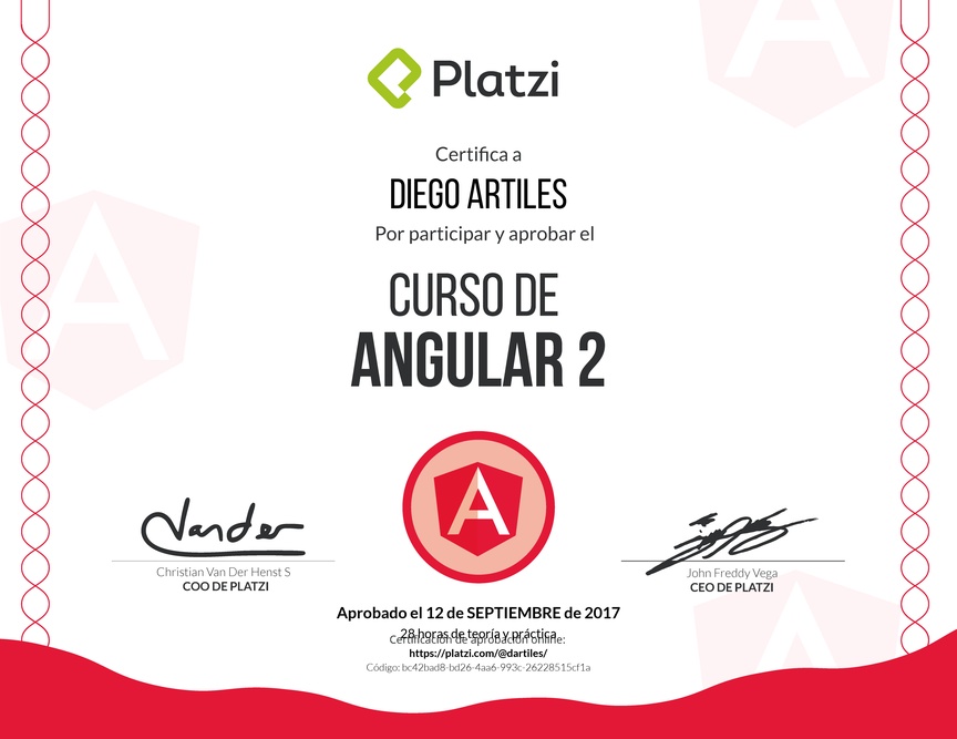 Diploma del Curso de Desarrollo Web con Angular 2017