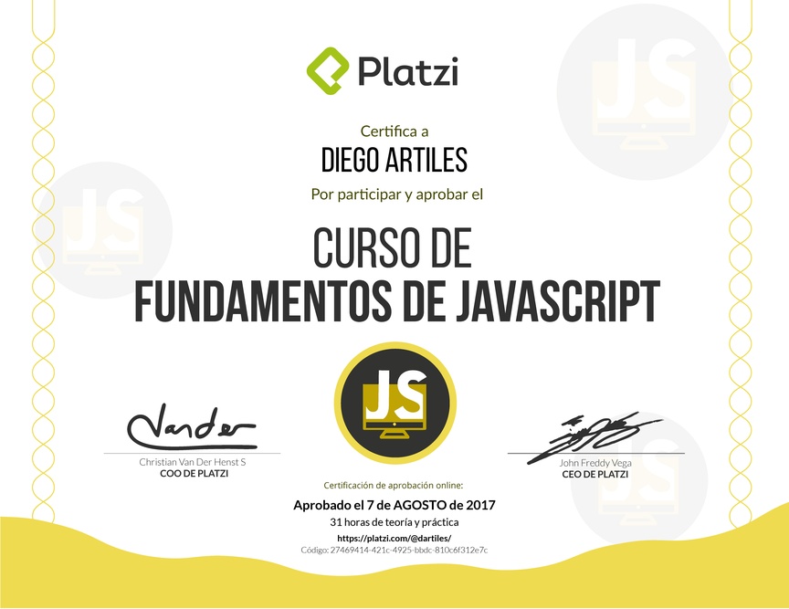 Diploma de Fundamentos de JavaScript 2017