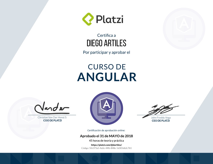 Diploma del Curso de Angular 4