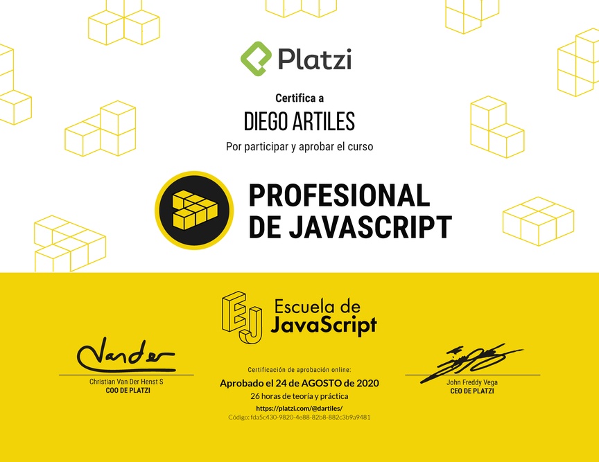 Diploma del Curso Profesional de JavaScript