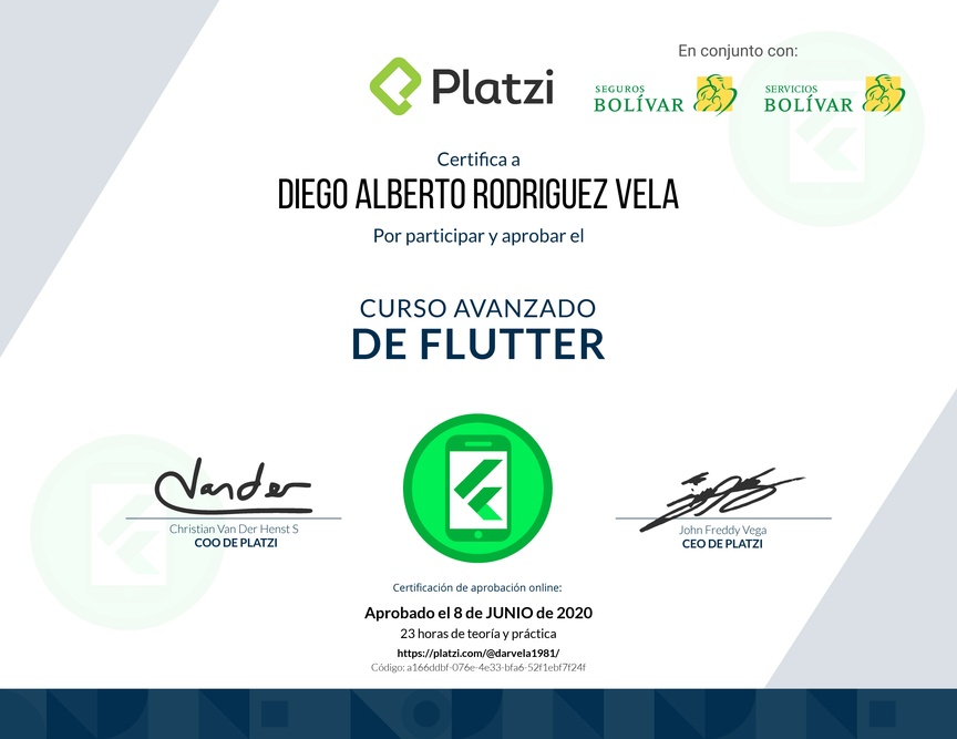 Diploma del Curso Avanzado de Flutter