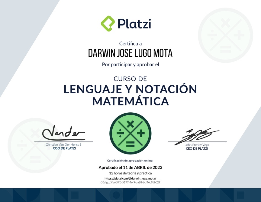 Diploma del Curso de Lenguaje y Notación Matemática