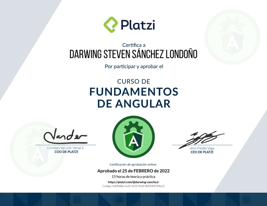 Diploma del Curso de Fundamentos de Angular