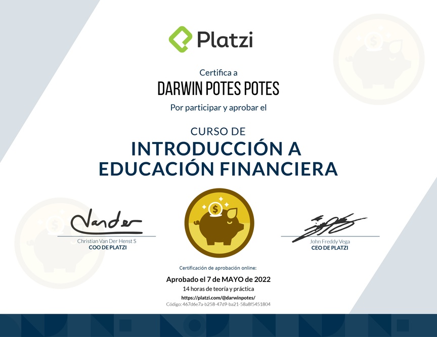 Diploma del Curso de Introducción a Educación Financiera