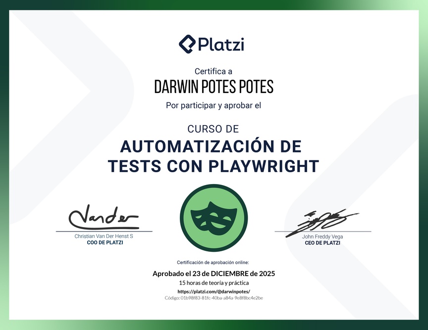 Diploma del Curso de Automatización de Test con Playwright