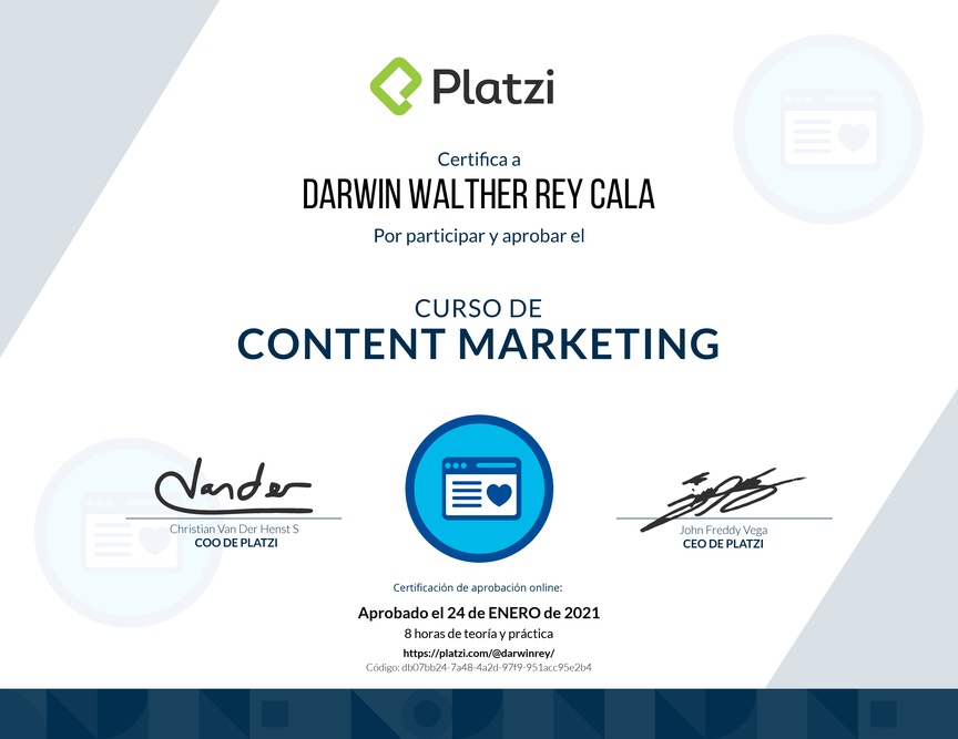 Diploma del Curso de Content Marketing