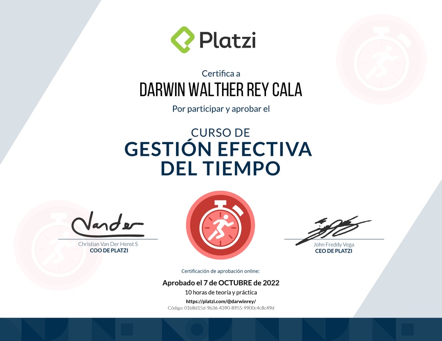 Diploma del Curso de Gestión Efectiva del Tiempo