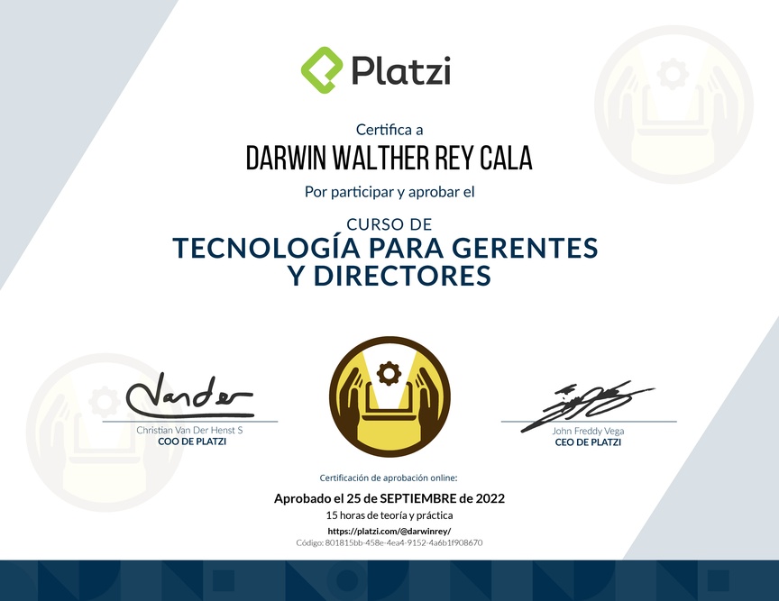 Diploma del Curso de Tecnología para Gerentes y Directores