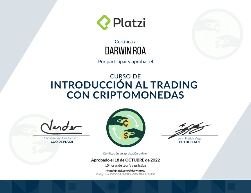 Diploma del Curso de Introducción al Trading con Criptomonedas