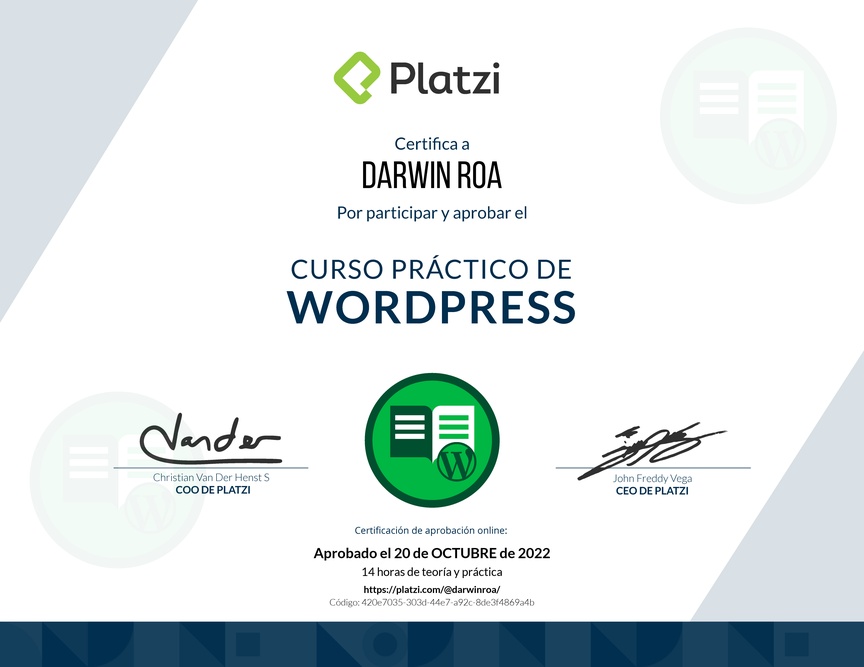 Diploma del Curso de WordPress Práctico