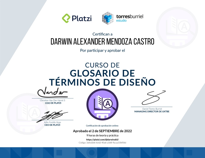 Diploma de Audiocurso Glosario de Términos de Diseño