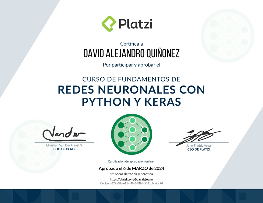 Diploma del Curso de Fundamentos de Redes Neuronales con Python y Keras