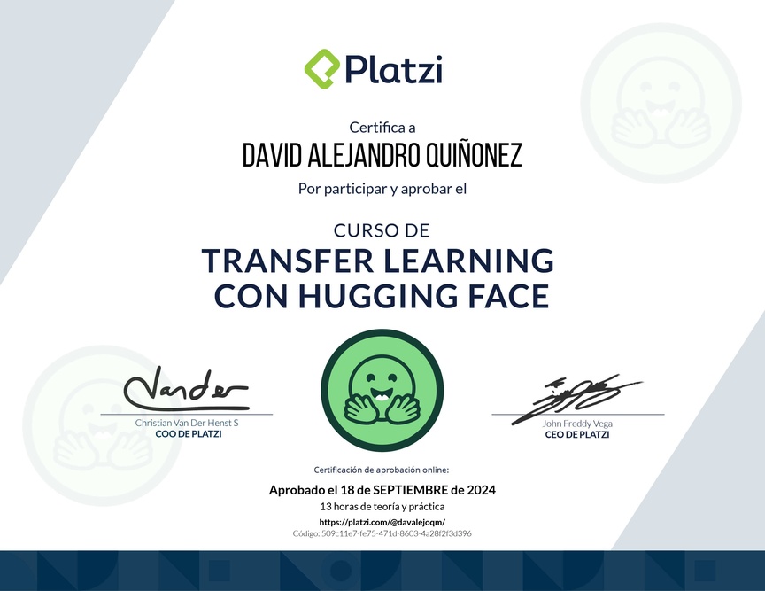 Diploma del Curso de Transfer Learning con Hugging Face