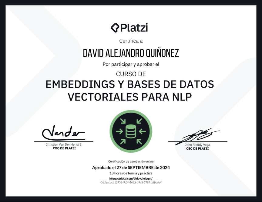 Diploma del Curso de Embeddings y Bases de Datos Vectoriales para NLP