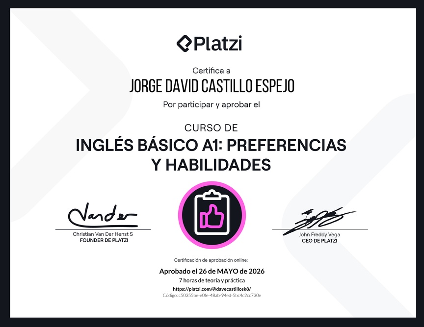 Diploma del Curso de Inglés Básico A1: Preferencias y Habilidades