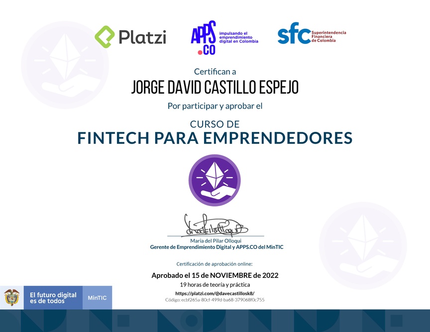 Diploma del Curso de Fintech para Emprendedores