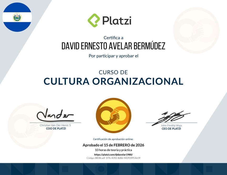 Diploma del Curso de Cultura Organizacional para Diagnosticar y Potenciar el Desarrollo de tu Empresa
