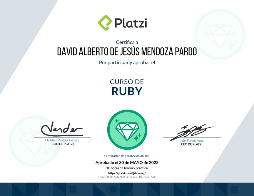 Diploma del Curso de Ruby