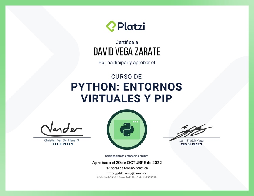 Diploma del Curso de Python: PIP y Entornos Virtuales