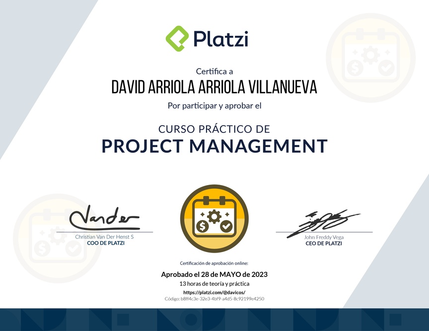 Diploma del Curso Práctico de Project Management
