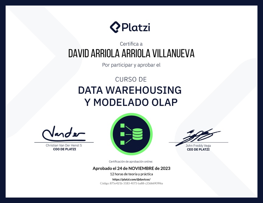 Diploma del Curso de Data Warehousing y Modelado OLAP