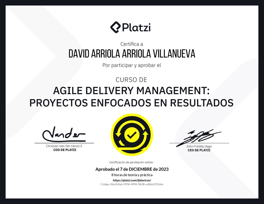 Diploma del Curso de Agile Delivery Management: Proyectos Enfocados en Resultados