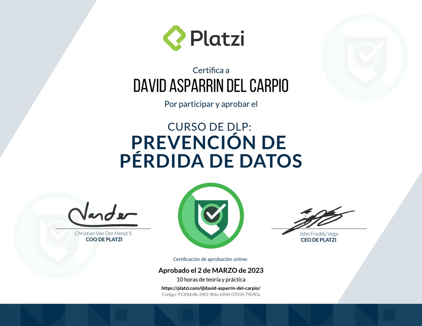 Diploma del Curso de DLP: Prevención de Pérdida de Datos
