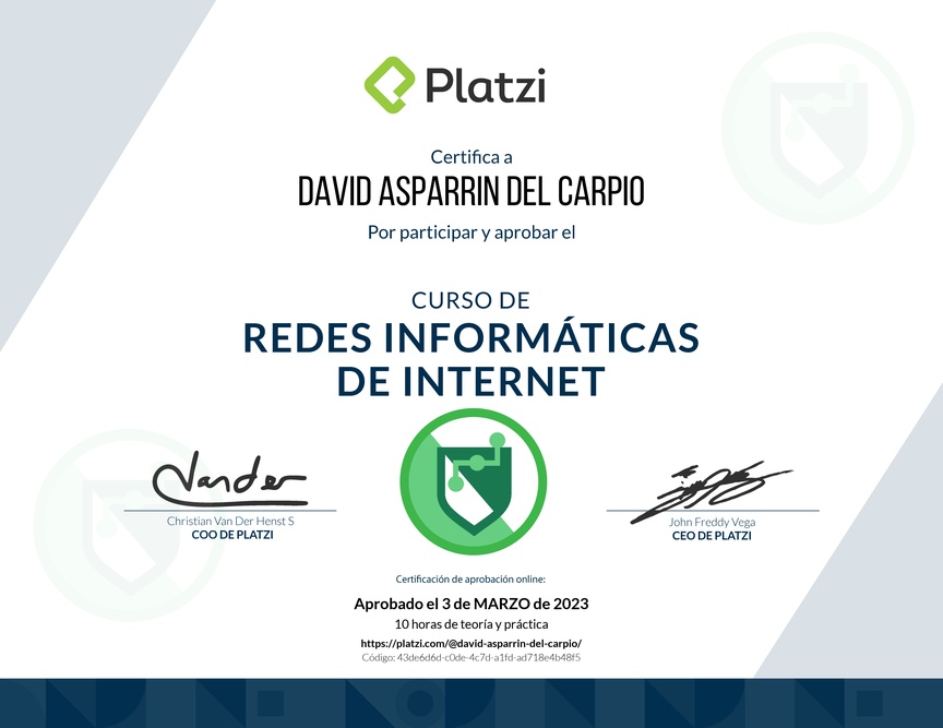 Diploma del Curso de Redes Informáticas de Internet