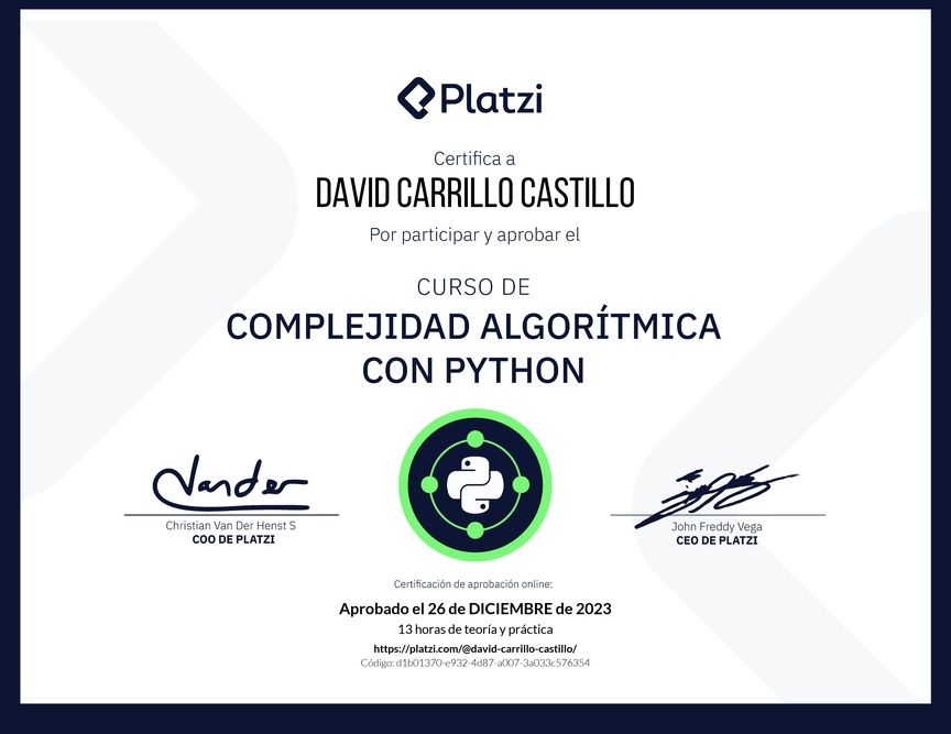 Diploma del Curso de Complejidad Algorítmica con Python