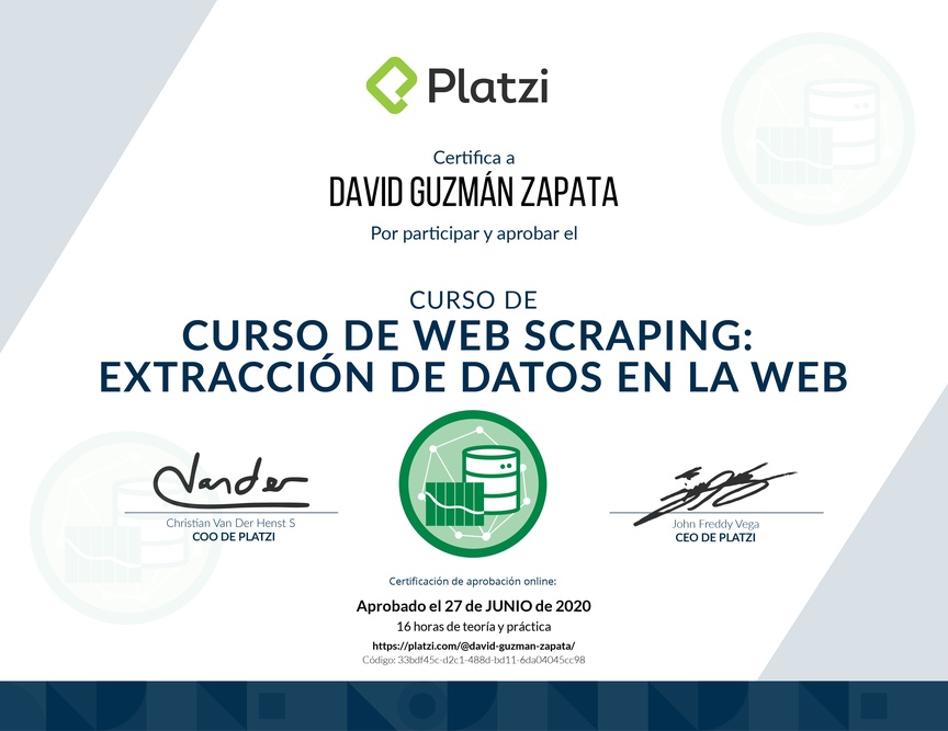 Diploma del Curso de Web Scraping: Extracción de Datos en la Web