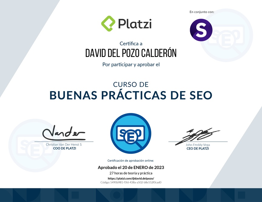 Diploma del Curso de Prácticas Efectivas para SEO