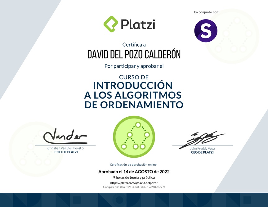 Diploma del Curso de Introducción a los Algoritmos de Ordenamiento