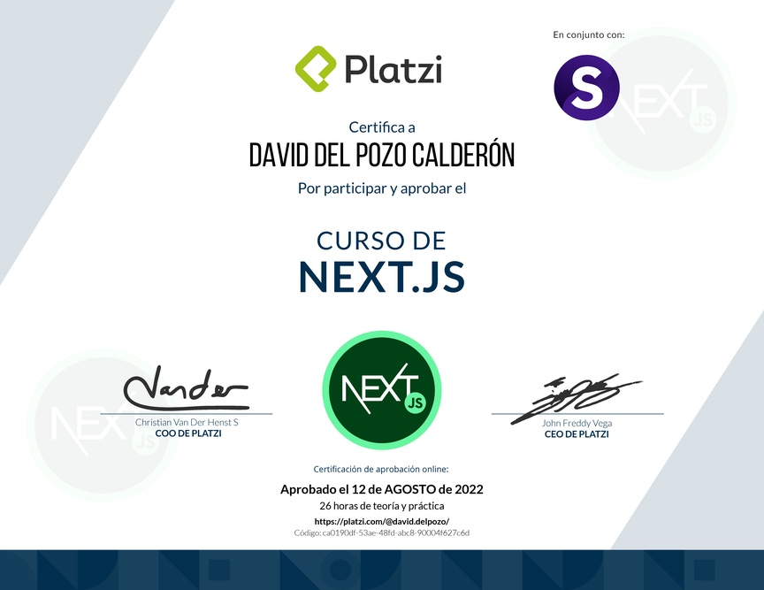 Diploma del Curso de Next.js