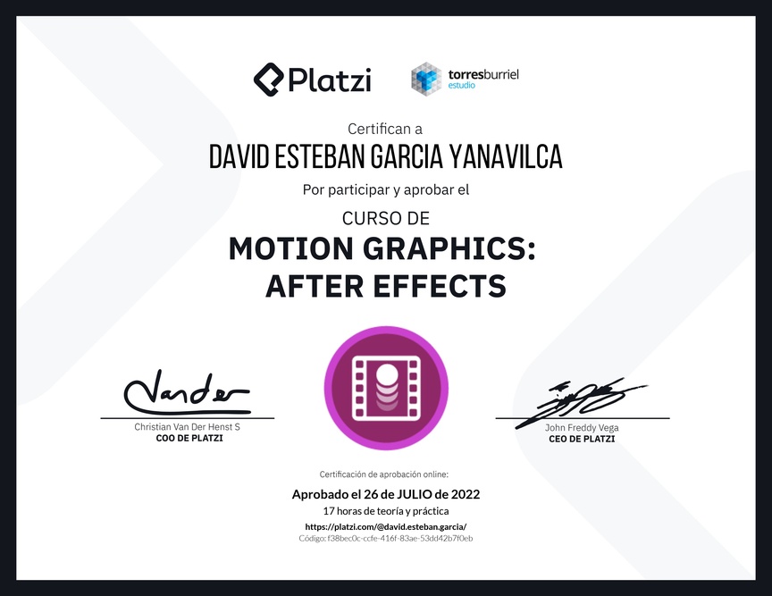 Diploma del Curso de Motion Graphics: After Effects