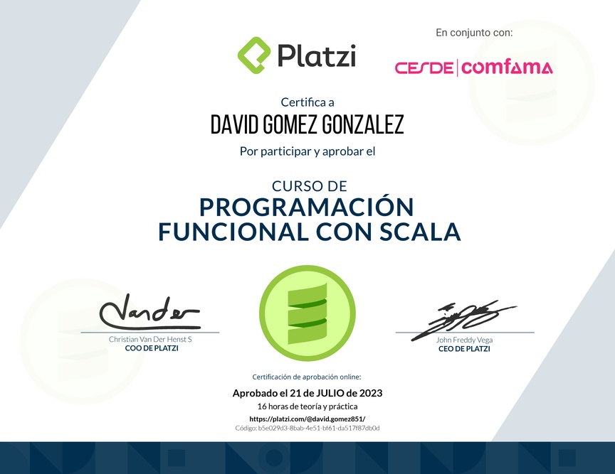 Diploma del Curso de Scala básico