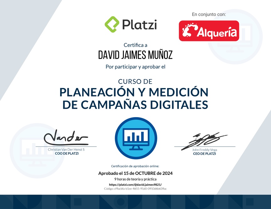 Diploma del Curso de Planeación y Medición de Campañas Digitales