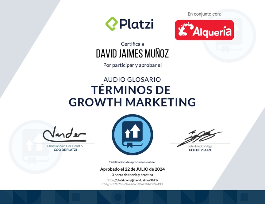 Diploma de Audioglosario: Aprende los Términos Básicos de Growth Marketing