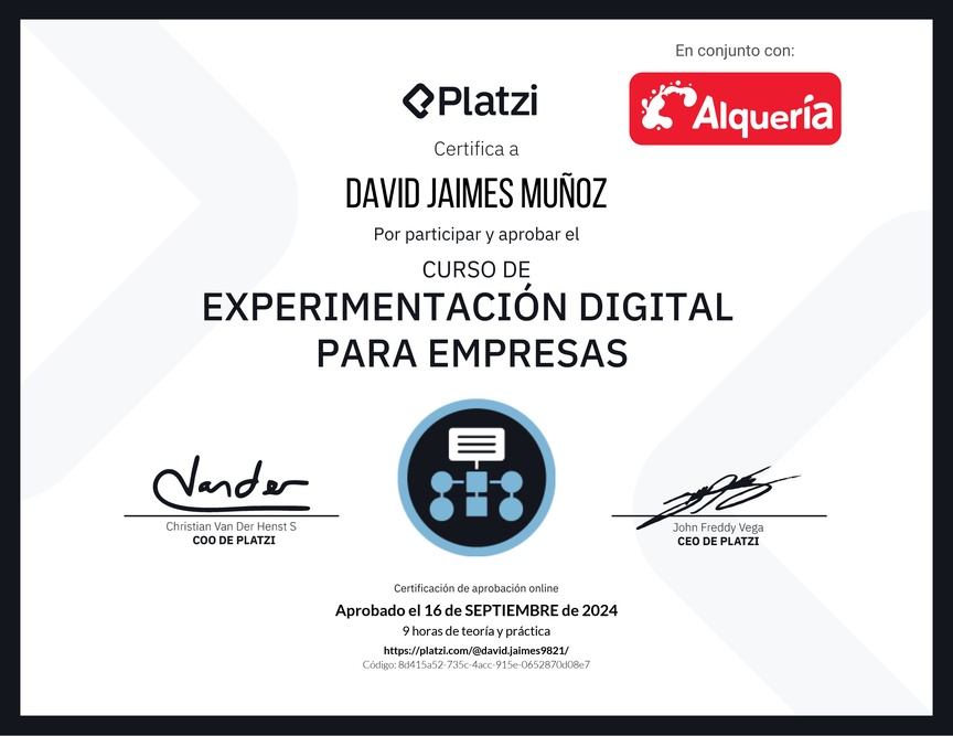 Diploma del Curso de Experimentación Digital para Empresas