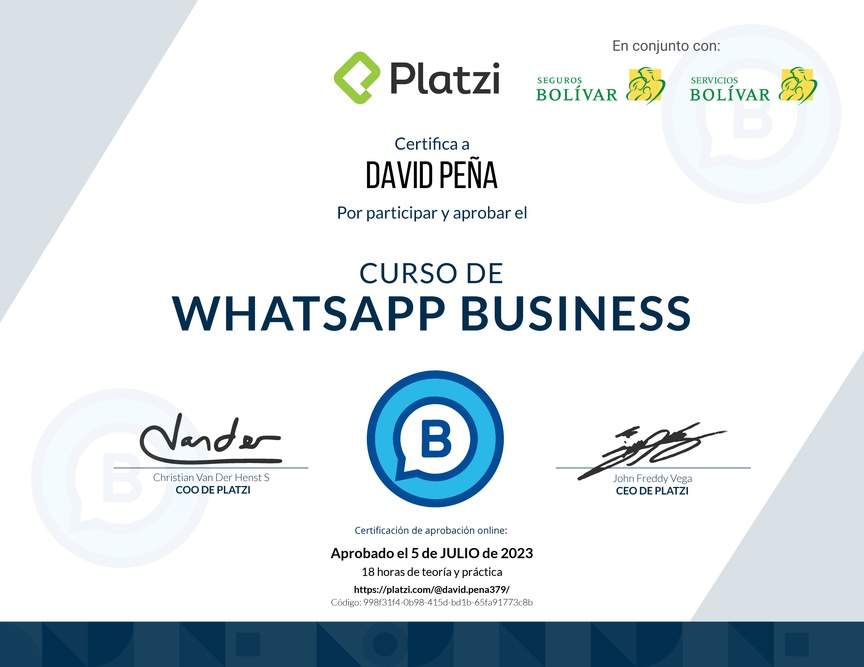 Diploma del Curso de WhatsApp Business