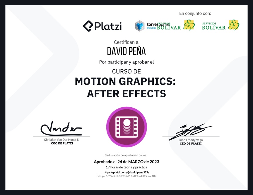 Diploma del Curso de Motion Graphics: After Effects