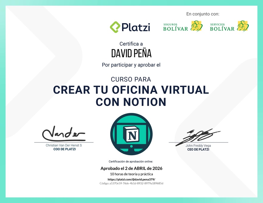 Diploma del Curso para Crear tu Oficina Virtual con Notion