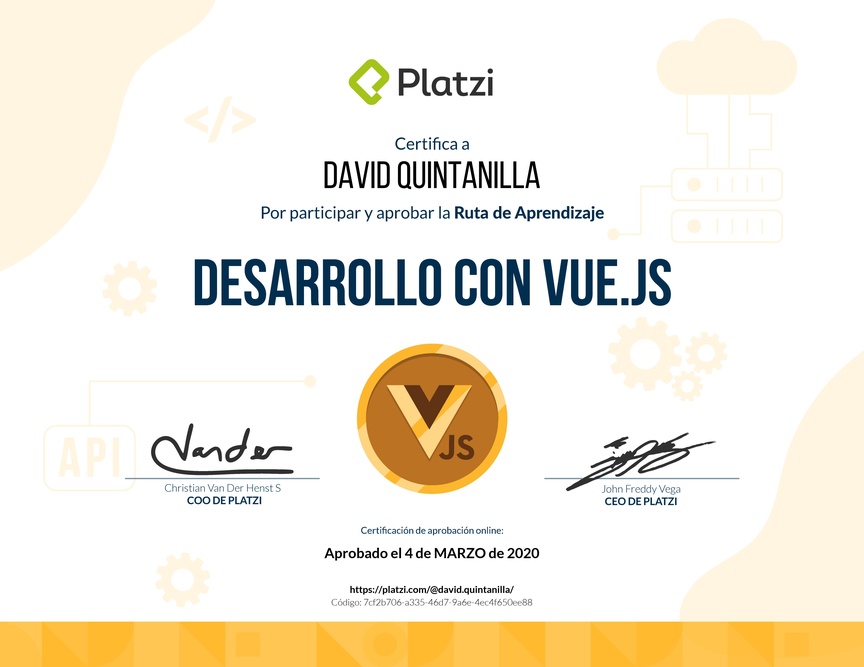 Diploma de la Ruta de Aprendizaje de Frontend a profundidad con Vue.js