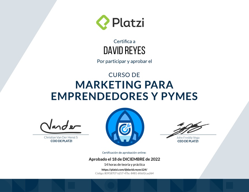 Diploma del Curso de Marketing para Emprendedores y PyMes