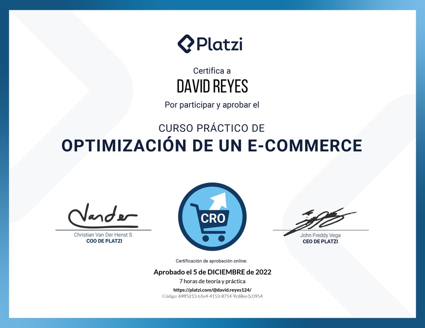 Diploma del Curso Práctico de Optimización de un E-commerce