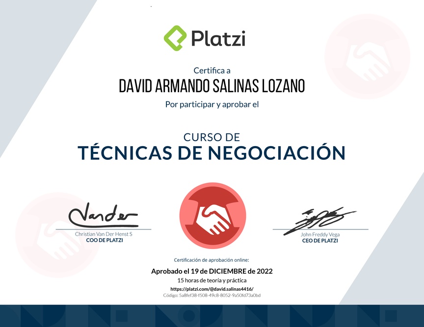 Diploma del Curso de Técnicas de Negociación
