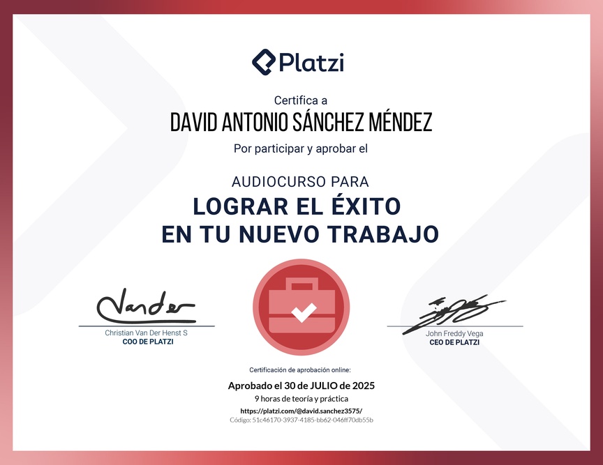 Diploma de Audiocurso para Lograr el Éxito en tu Nuevo Trabajo