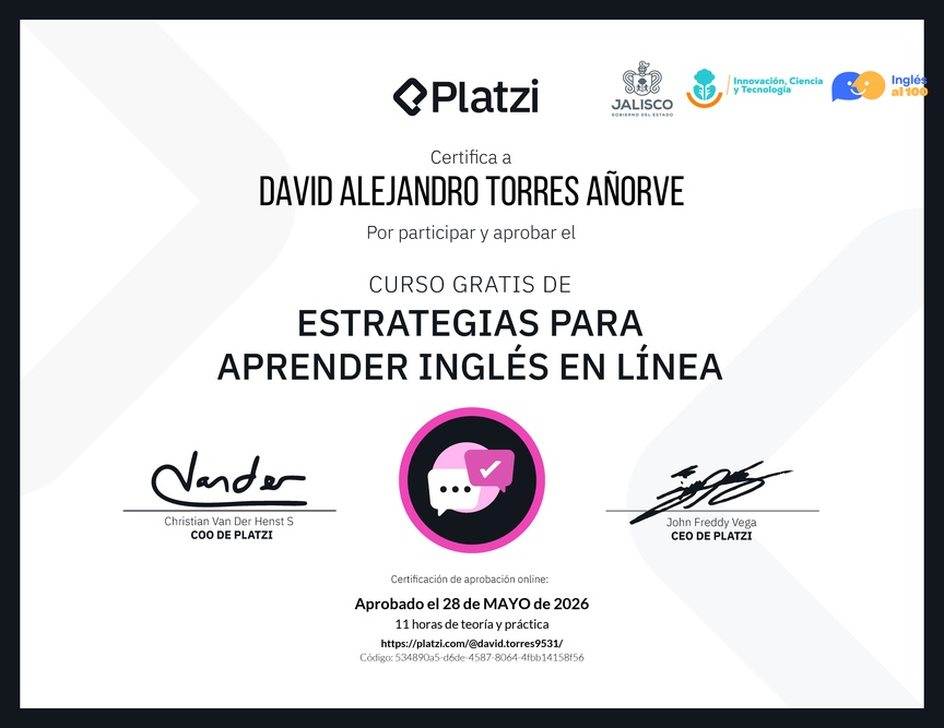 Diploma del Curso Gratis de Estrategias para Aprender Inglés en Línea
