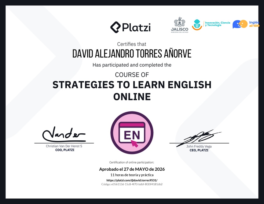 Diploma del Curso Gratis de Estrategias para Aprender Inglés en Línea