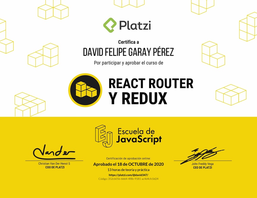 Diploma del Curso de React Router 5 y Redux