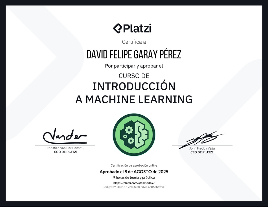 Diploma del Curso de Introducción a Machine Learning